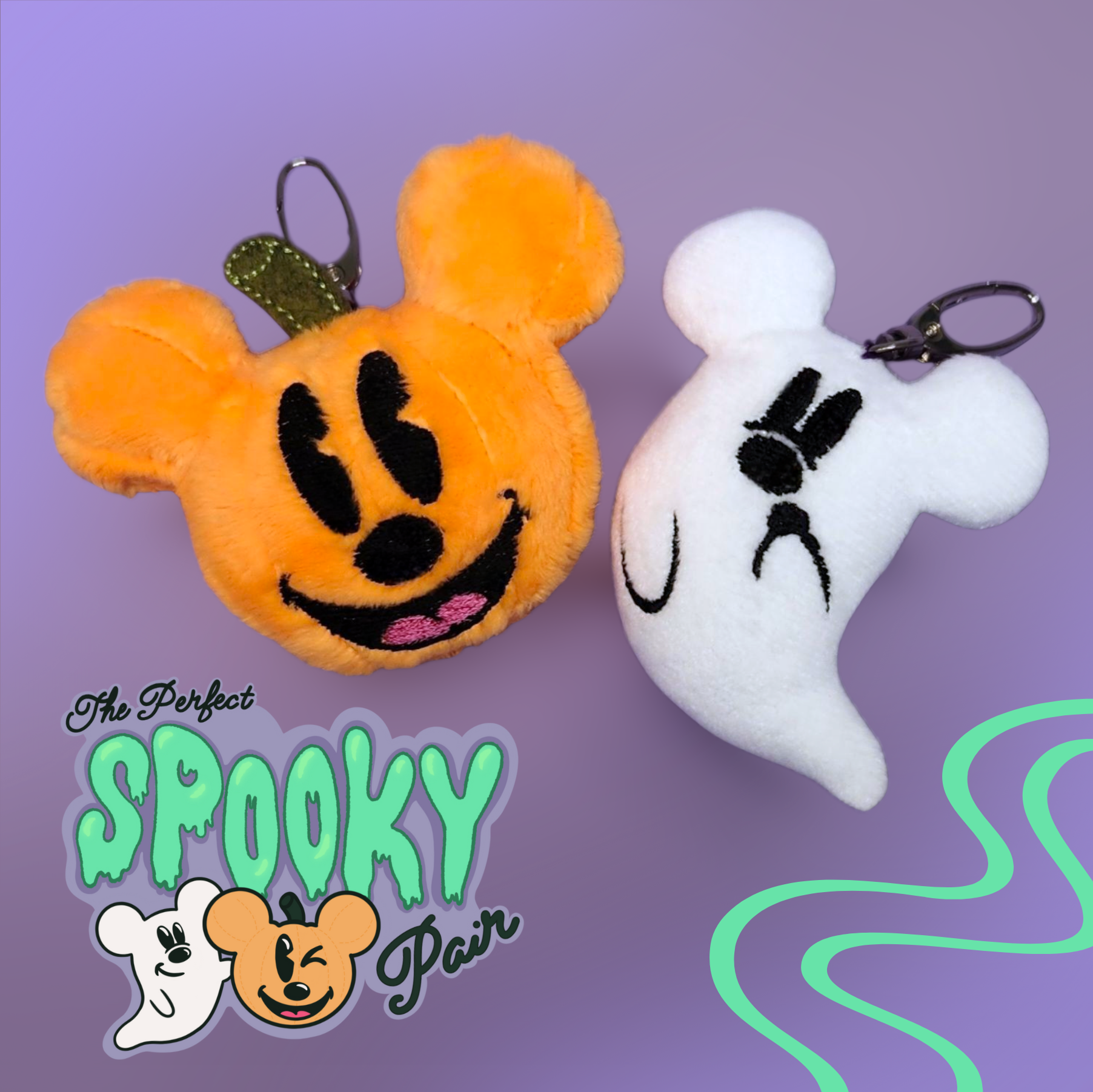 Spooky Ghost and Pumpkin Bag Charm Set
